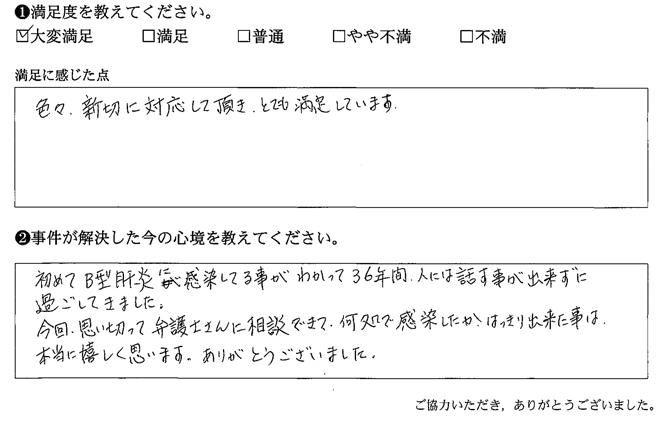 色々親切に対応して頂き、とても満足しています