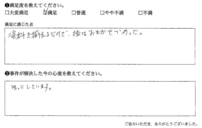 資料を揃えるだけで、後はおまかせであった