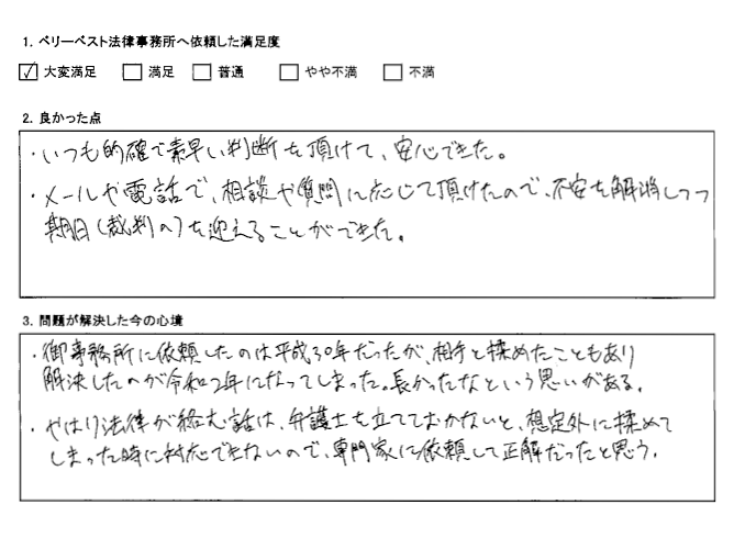 専門家に依頼して正解だったと思う